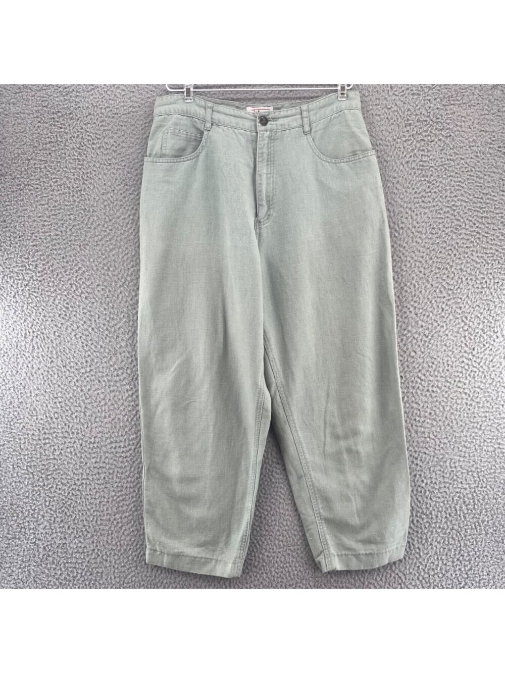 Talbots Jeans Women 12 Petite VTG Green Linen Cotton Blend Tapered Pocket Capri*